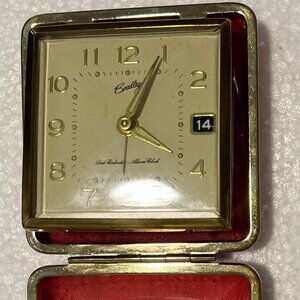 Vintage Bradley Folding Travel Alarm Clock – Mid-Century Red Leatherette – Works